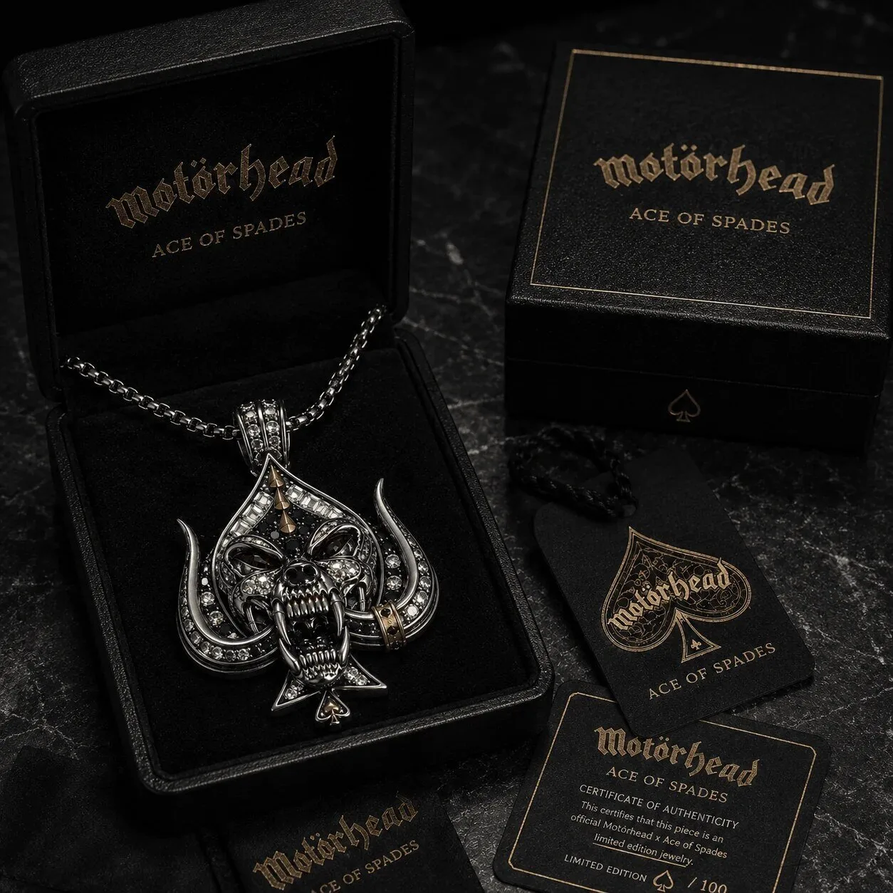 Motörhead Ace of Spades Warpig Snaggletooth Diamond Pendant Necklace
