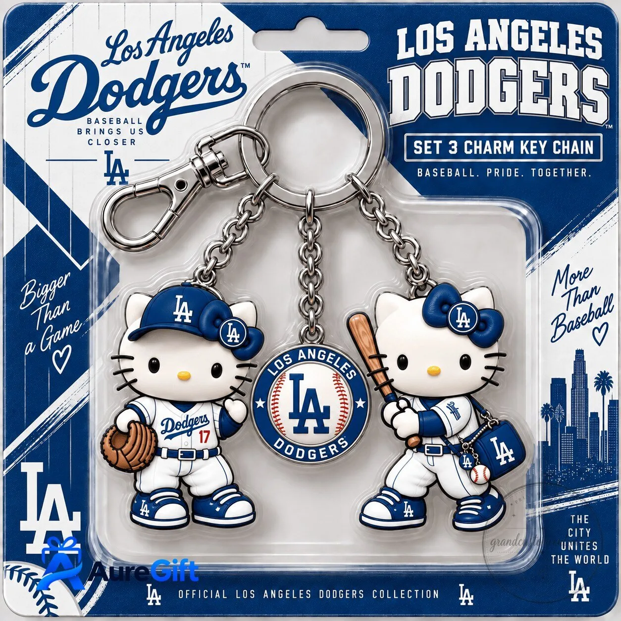 Los Angeles Dodgers Hello Kitty Baseball Player Charm Keychain Set