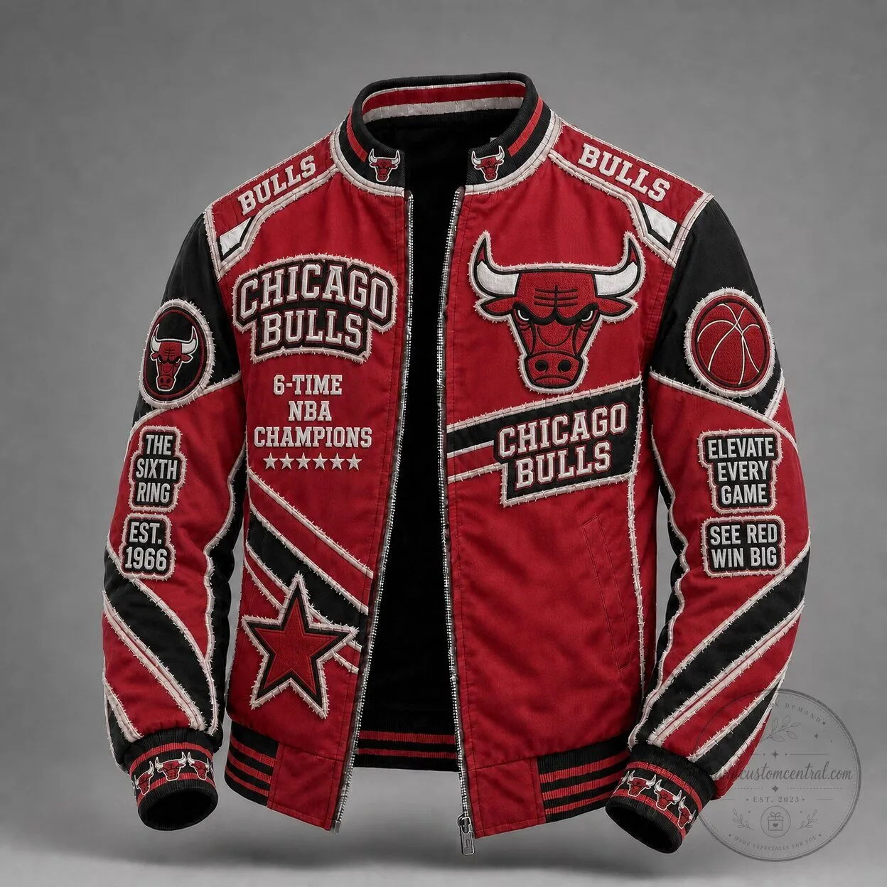 Chicago Bulls Six-Time NBA Champions Embroidered Bomber Jacket